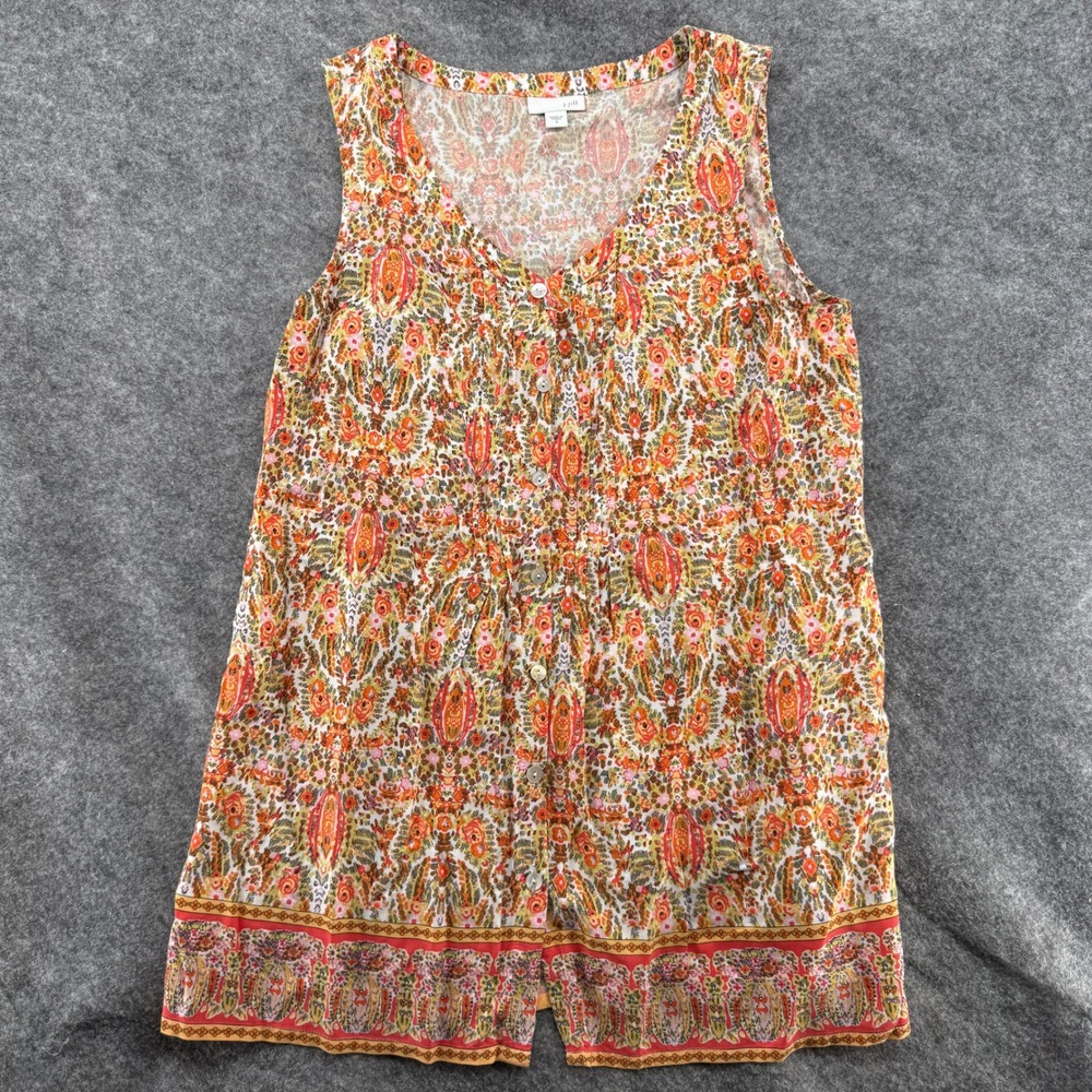 J. Jill Sleeveless Blouse Womens‎ Small Orange Paisley Floral Pintuck Tank Top